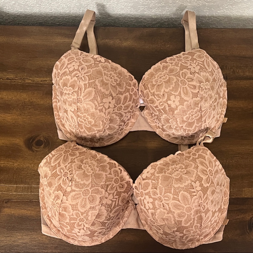 Two (2) Victoria Secret Lace Push-Up Bras in Tan